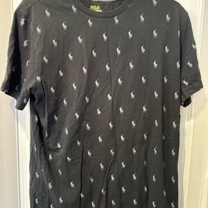 Polo by Ralph Lauren Black Tee with All-Over White Pony Print